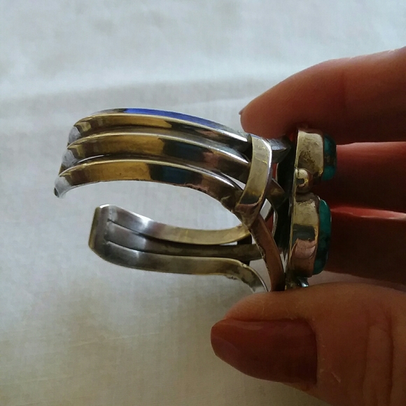 Navajo Sterling Silver Turquoise Cuff Bracelet - Picture 5 of 11